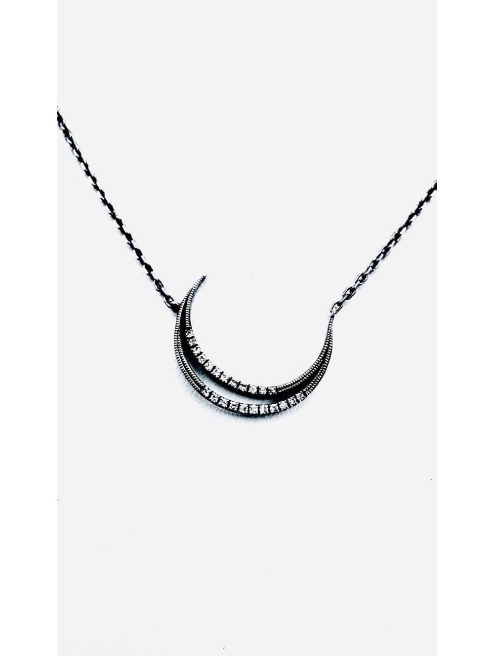 Shane Co. 2 - diamond crescent moon sterling silver chain pendant necklace